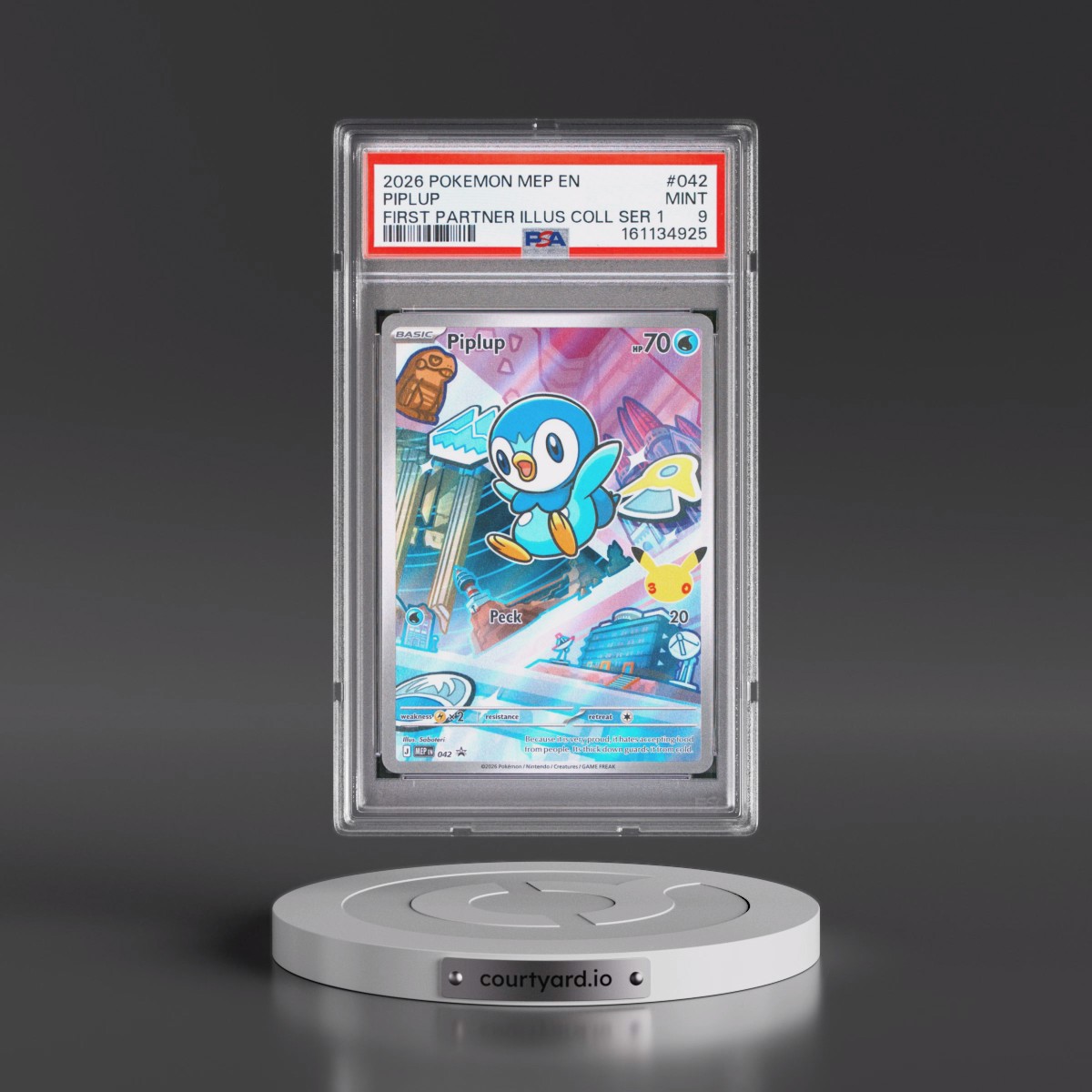 2026 Pokémon Mep EN-Me Black Star Promo #042 Piplup - First Partner Illustration Collection Series 1 (PSA 9 MINT)