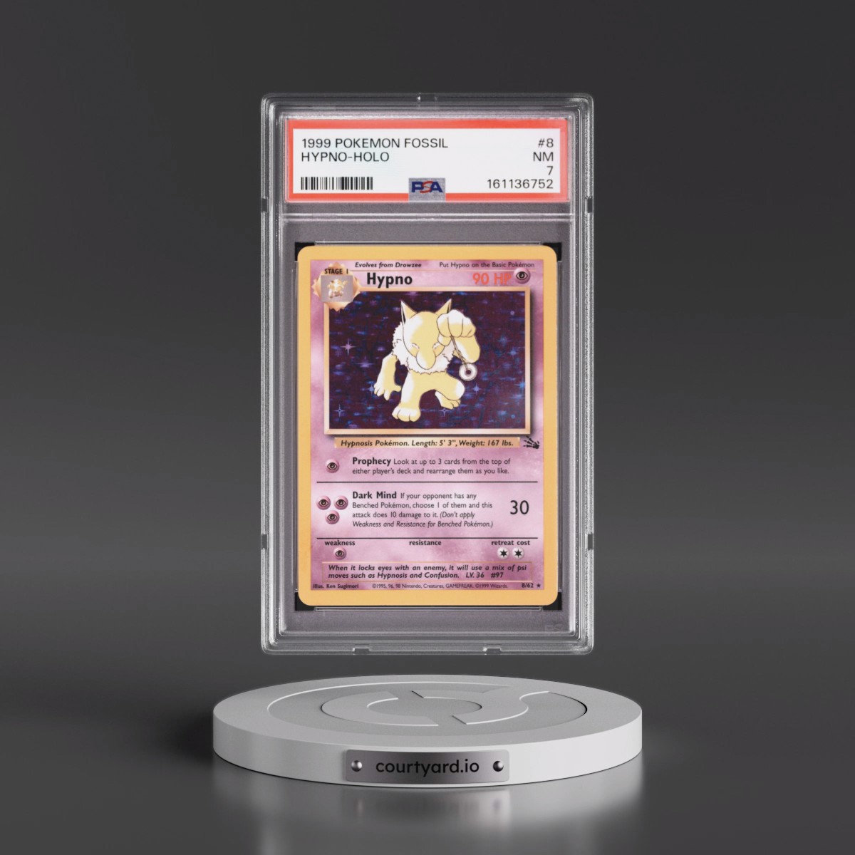 1999 Pokémon Fossil #8 Hypno - Holo (PSA 7 NM)