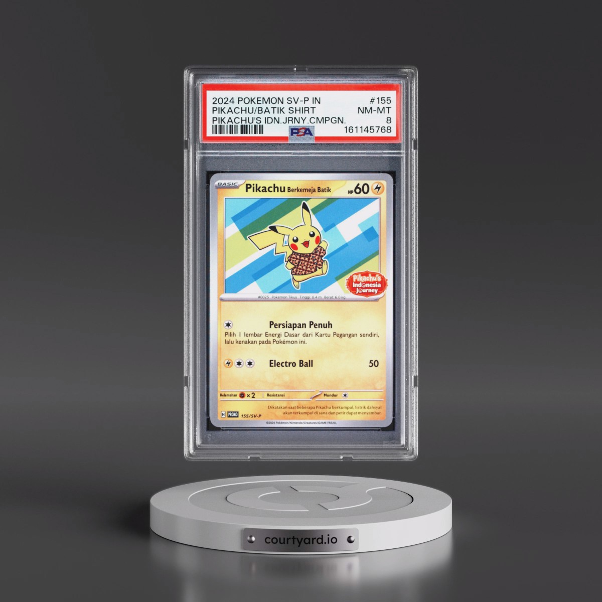 2024 Pokémon SV-P Promo #155 Pikachu in Batik Shirt - Pikachu's Indonesia Journey Campaign (PSA 8 NM-MT)