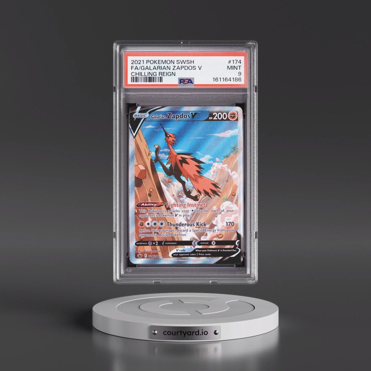 2021 Pokémon Sword & Shield Chilling Reign #174 Galarian Zapdos V - Holo Full Art (PSA 9 MINT)
