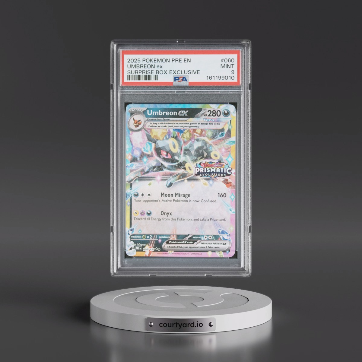 2025 Pokémon Pre EN-Prismatic Evolutions #060 Umbreon EX - Holo Surprise Box Exclusive (PSA 9 MINT)