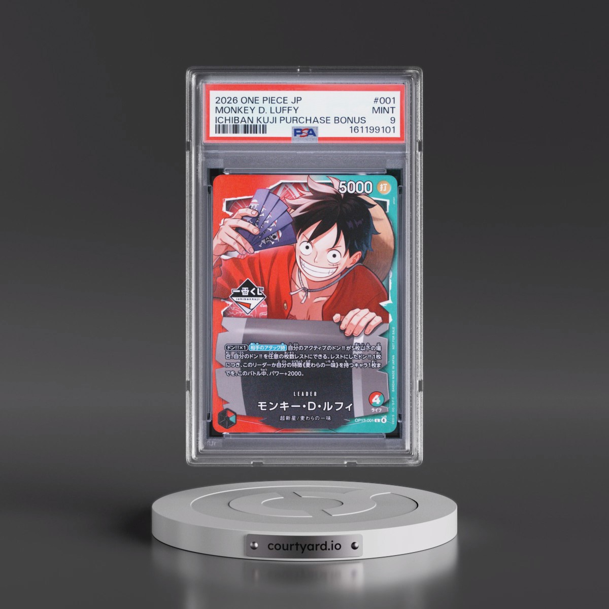 2026 One Piece Japanese Promos #001 Monkey D. Luffy - Ichiban Kuji Purchase Bonus (PSA 9 MINT)