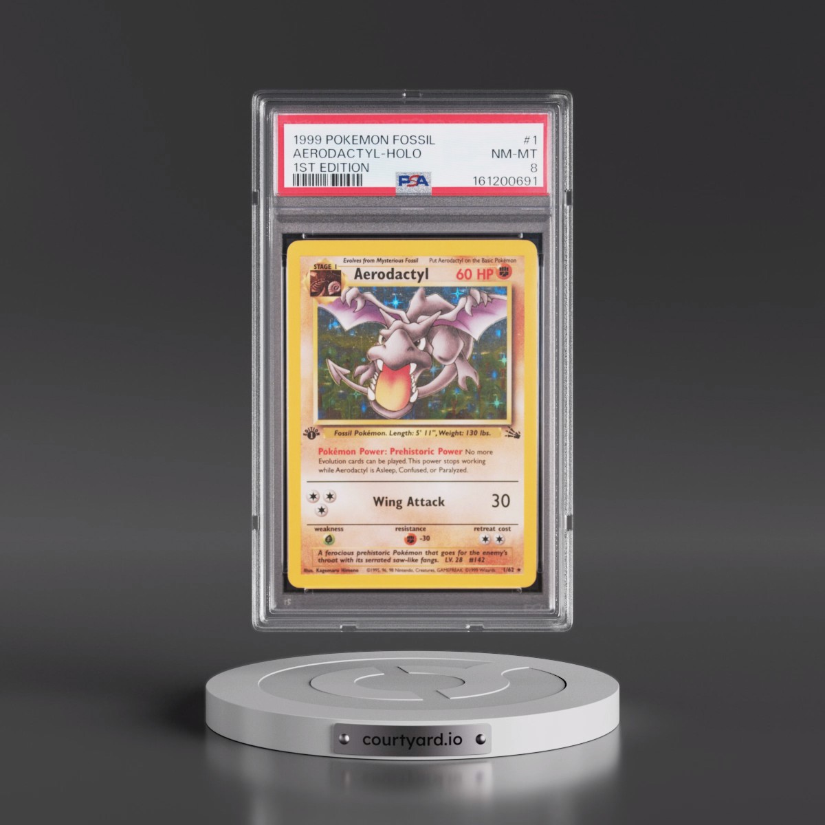 1999 Pokémon Fossil #1 Aerodactyl - 1st Edition Holo (PSA 8 NM-MT)