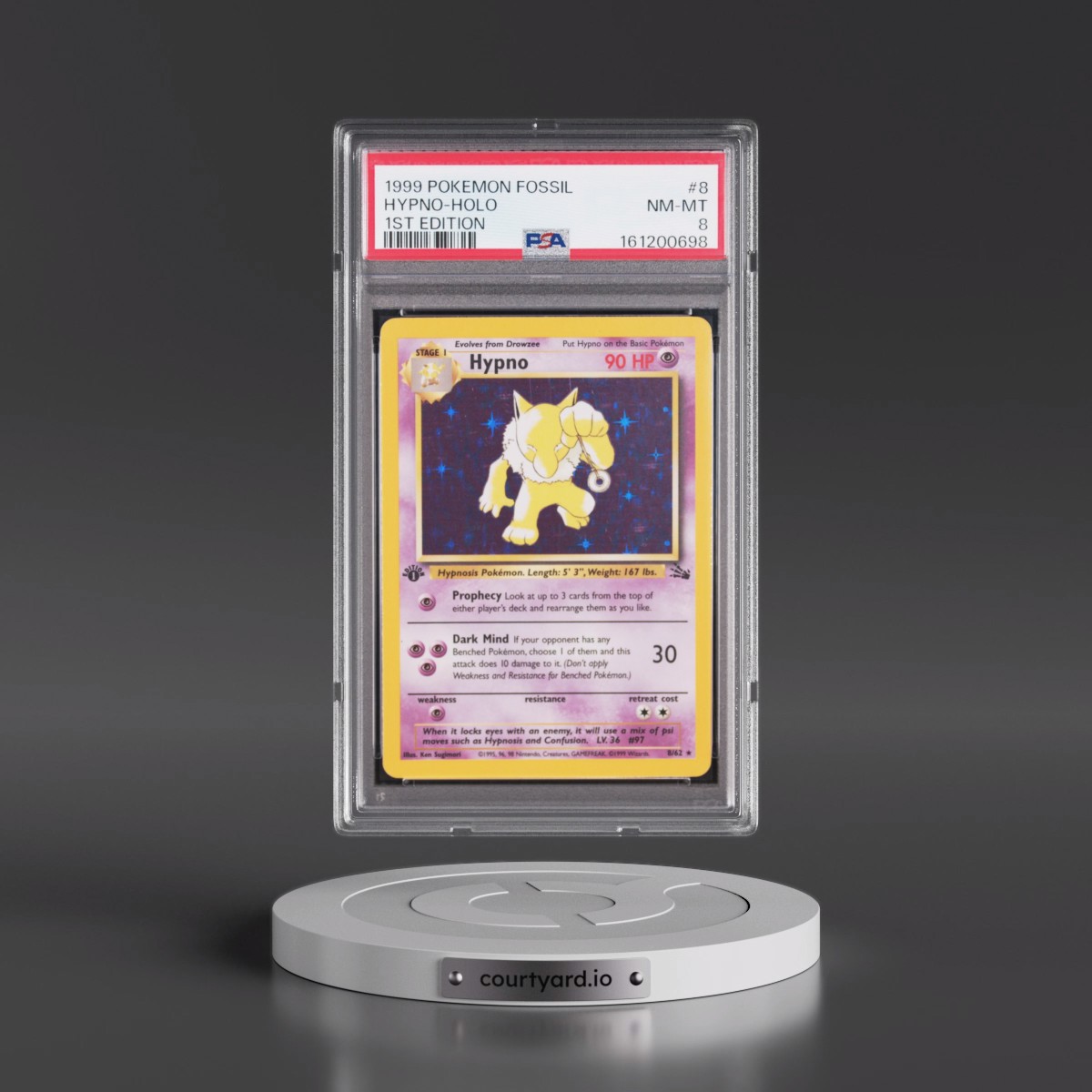 1999 Pokémon Fossil #8 Hypno - 1st Edition Holo (PSA 8 NM-MT)