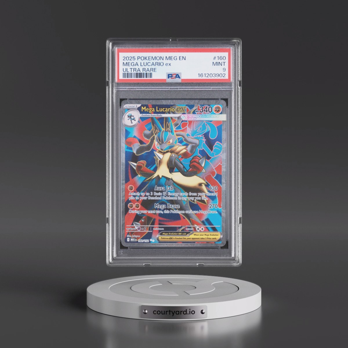 2025 Pokémon Meg EN-Mega Evolution #160 Mega Lucario EX - Holo Ultra Rare (PSA 9 MINT)