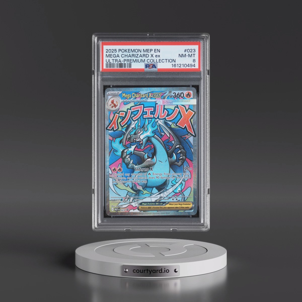 2025 Pokémon Mep EN-Me Black Star Promo #023 Mega Charizard X EX - Holo Mega Charizard X EX Ultra-Premium Collection (PSA 8 NM-MT)