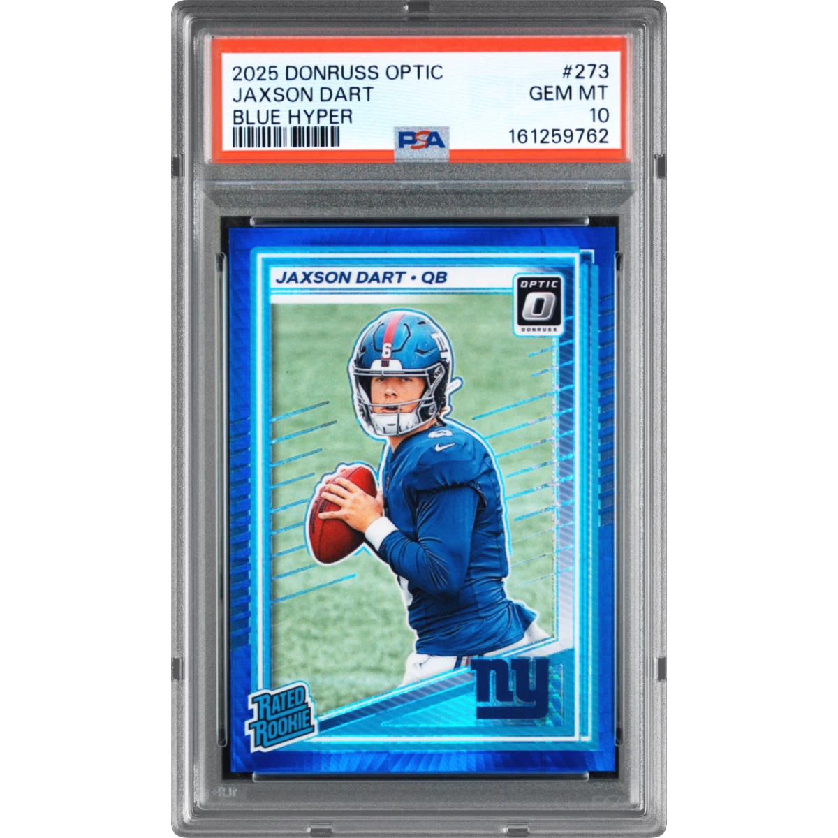 2025 Panini Donruss Optic #273 Jaxson Dart - Blue Hyper (PSA 10 GEM MINT)