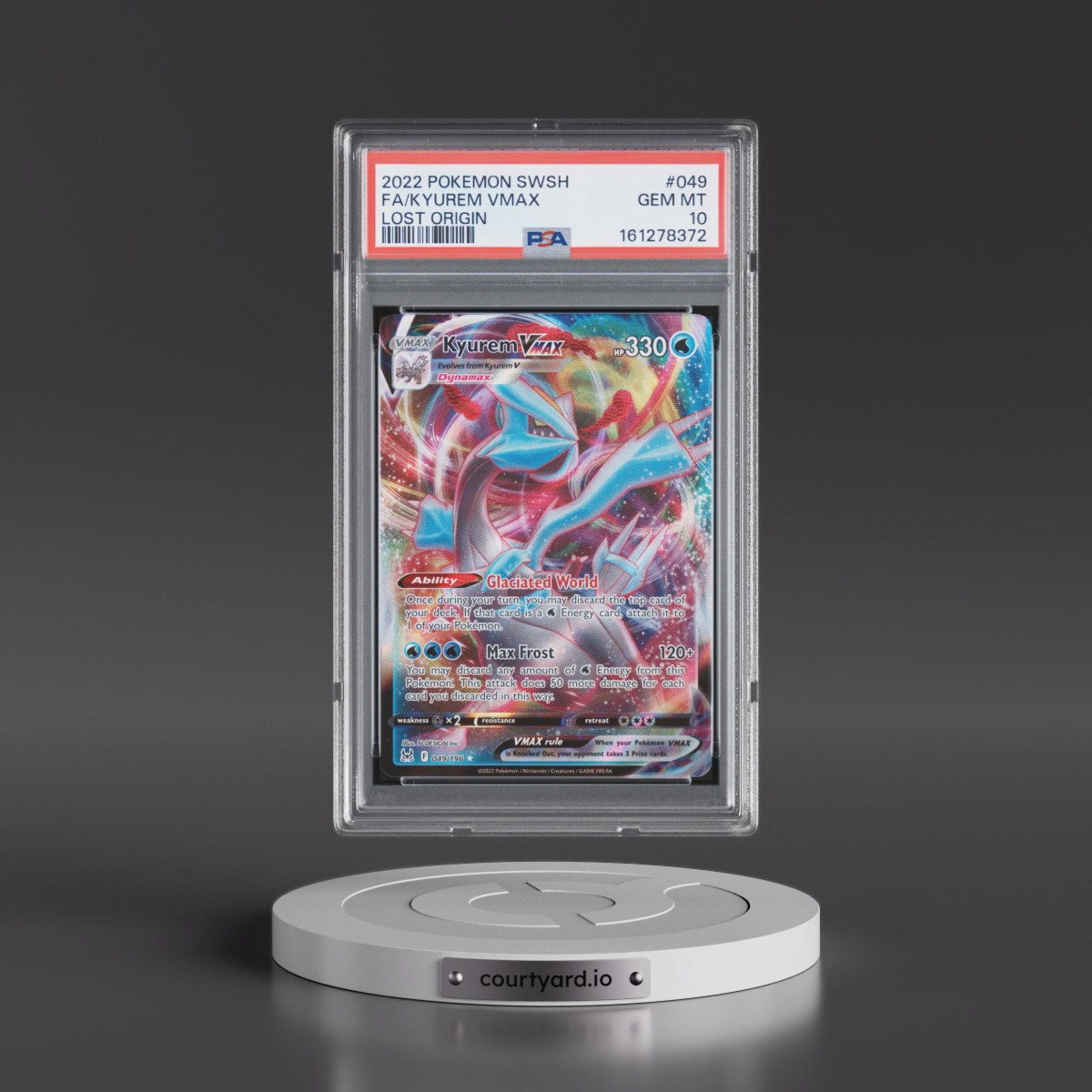 2022 Pokémon Sword & Shield Lost Origin #049 Kyurem Vmax - Full Art (PSA 10 GEM MINT)