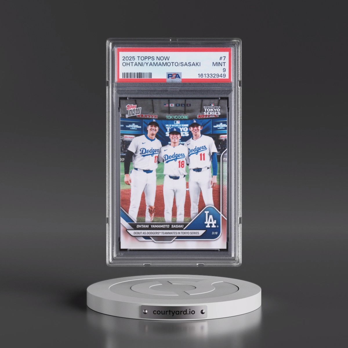 2025 Topps Now #7 Roki Sasaki/Shohei Ohtani/Yoshinobu Yamamoto (PSA 9 MINT)