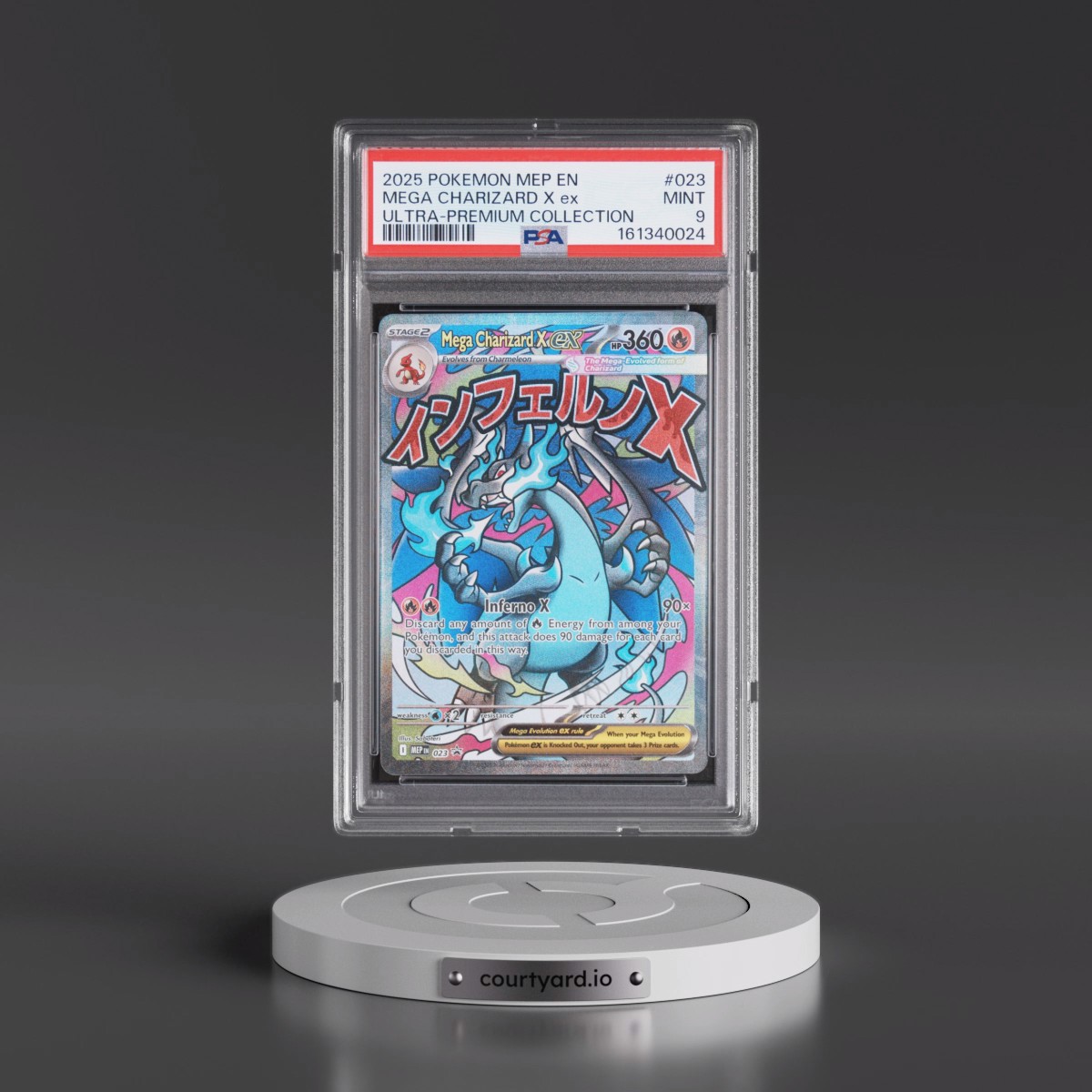 2025 Pokémon Mep EN-Me Black Star Promo #023 Mega Charizard X EX - Holo Mega Charizard X EX Ultra-Premium Collection (PSA 9 MINT)