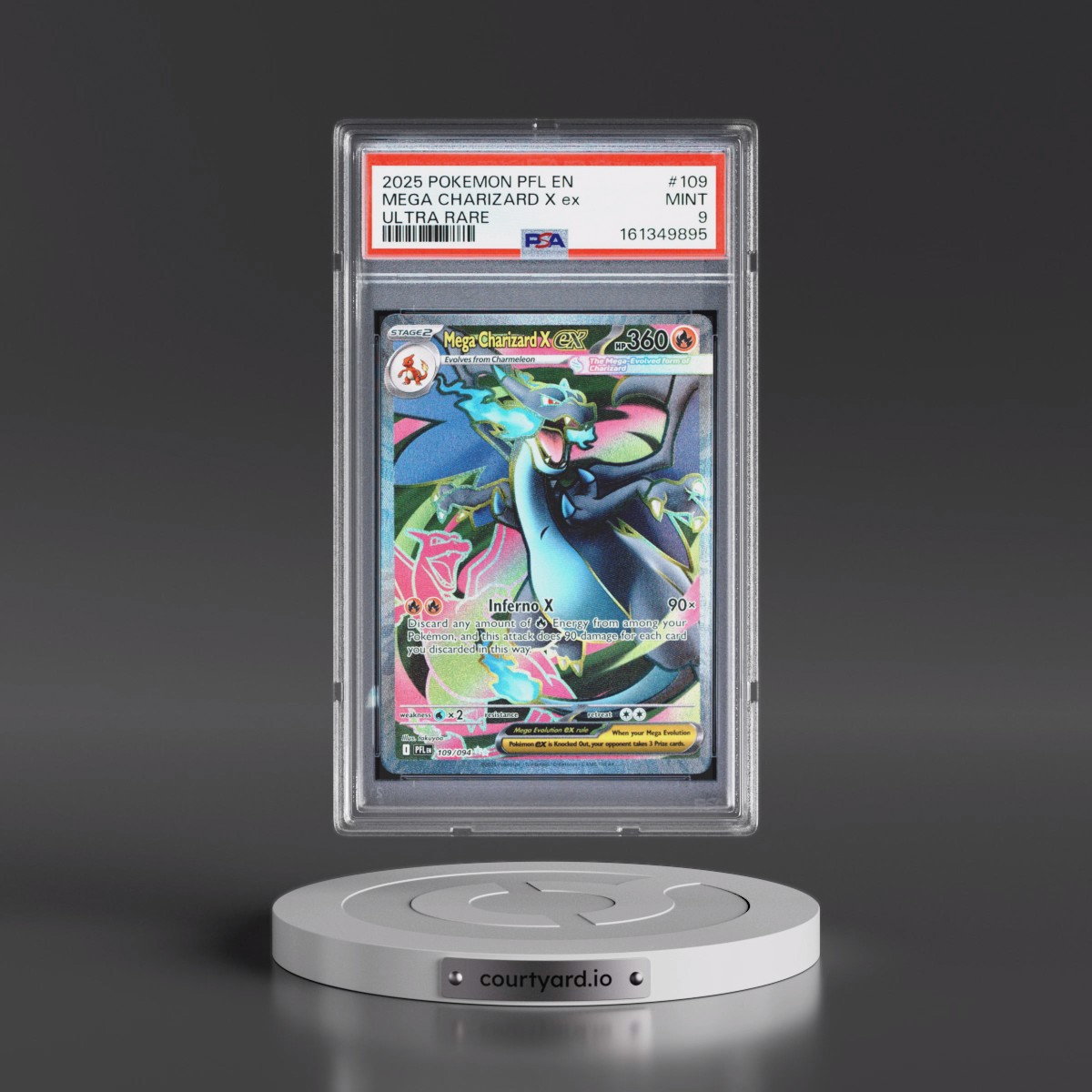 2025 Pokémon Pfl EN-Phantasmal Flames #109 Mega Charizard X EX - Holo Ultra Rare (PSA 9 MINT)