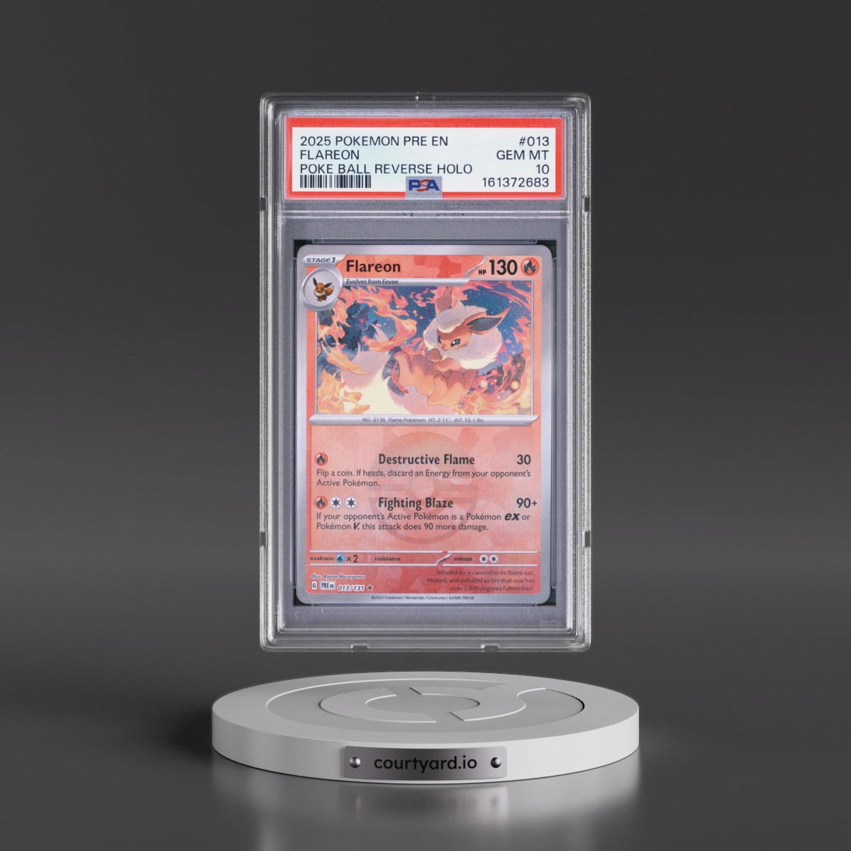 2025 Pokémon Pre EN-Prismatic Evolutions #013 Flareon - Reverse Holo Poke Ball (PSA 10 GEM MINT)