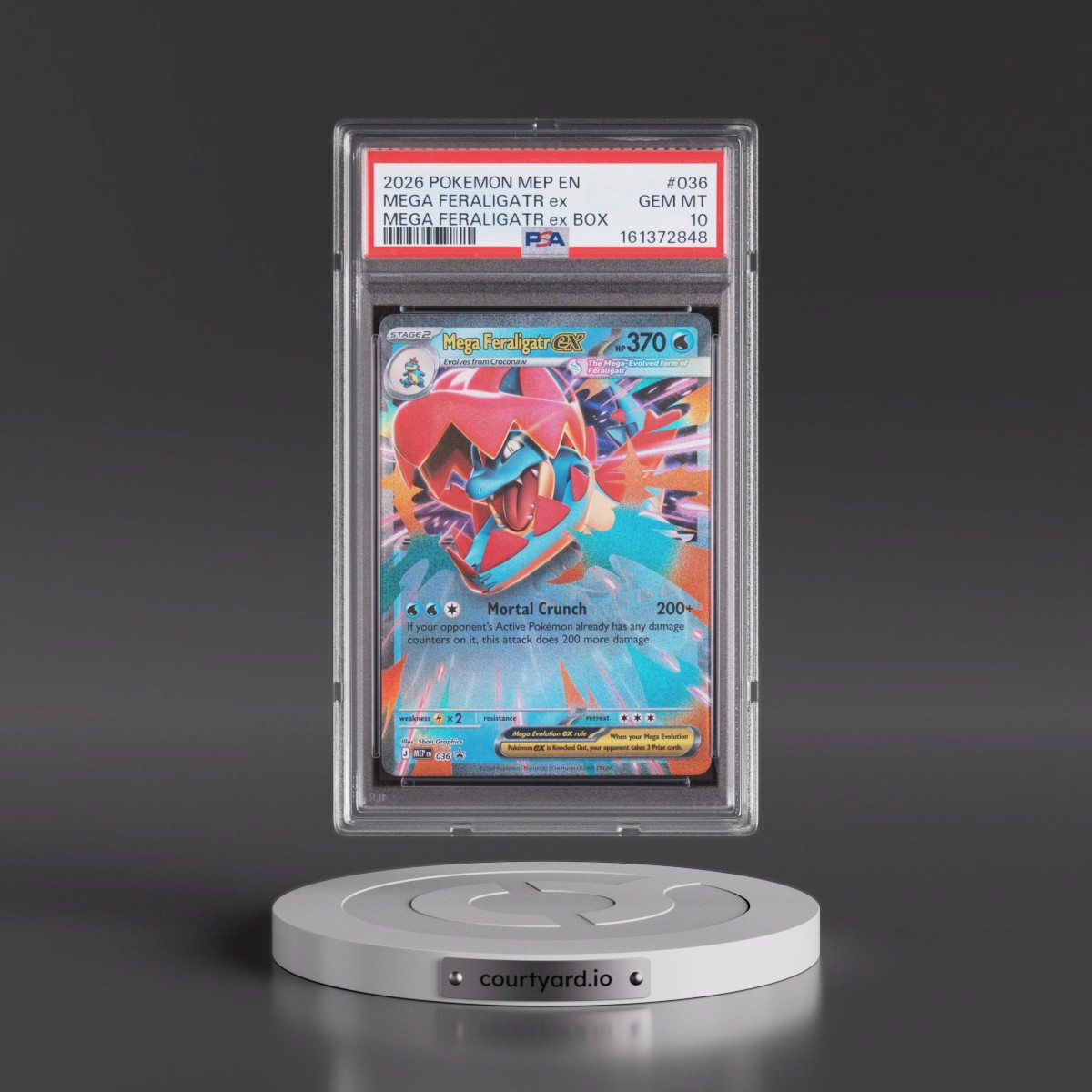 2026 Pokémon Mep EN-Me Black Star Promo #036 Mega Feraligatr EX - Holo Mega Feraligatr EX Box (PSA 10 GEM MINT)