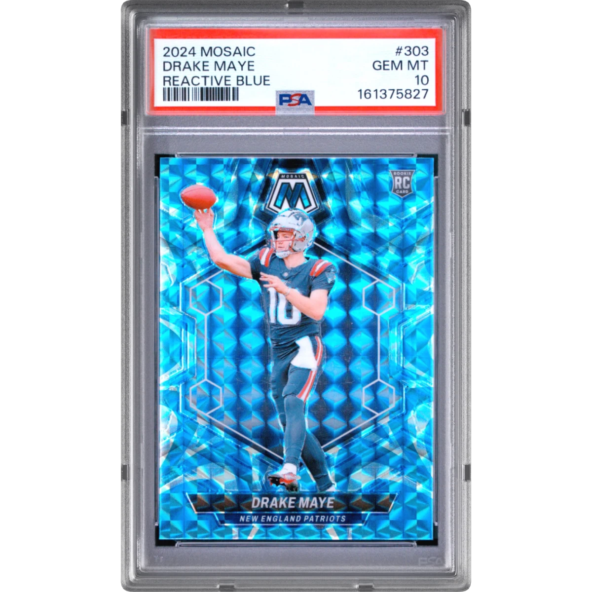 2024 Panini Mosaic #303 Drake Maye - Reactive Blue (PSA 10 GEM MINT)