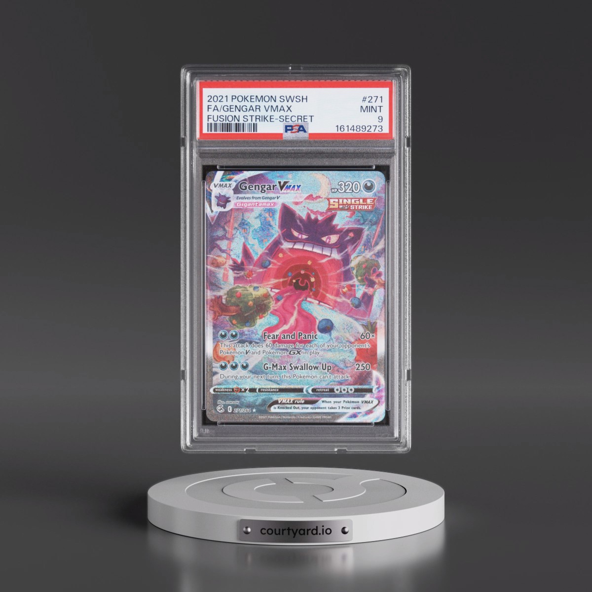 2021 Pokémon Sword & Shield Fusion Strike #271 Gengar Vmax - Full Art Secret (PSA 9 MINT)