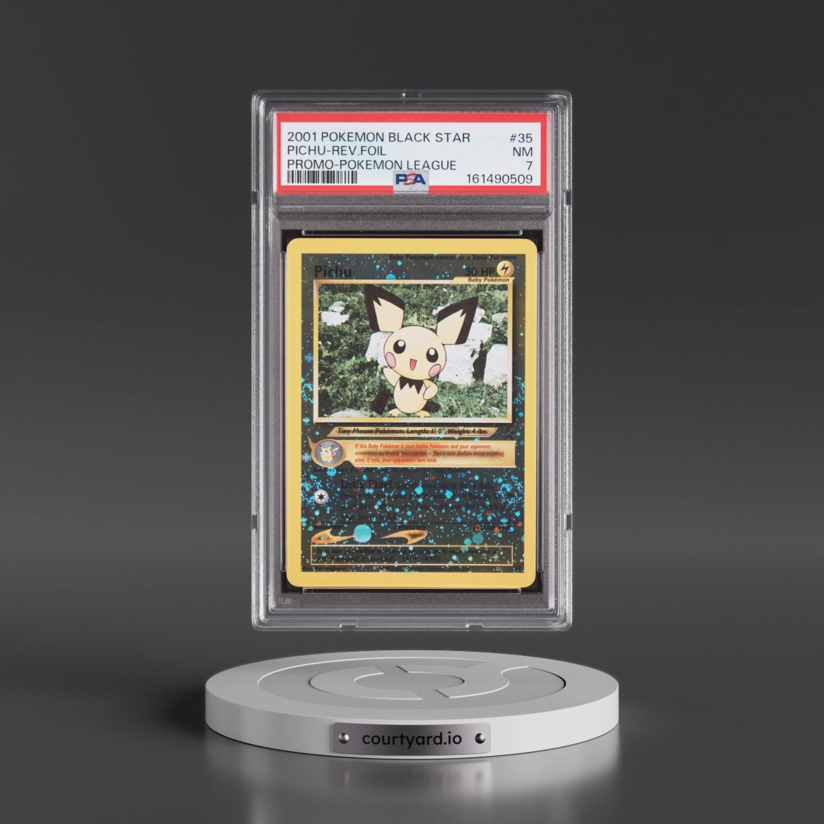 2001 Pokémon Promo Black Star #35 Pichu - Reverse Foil Pokemon League (PSA 7 NM)
