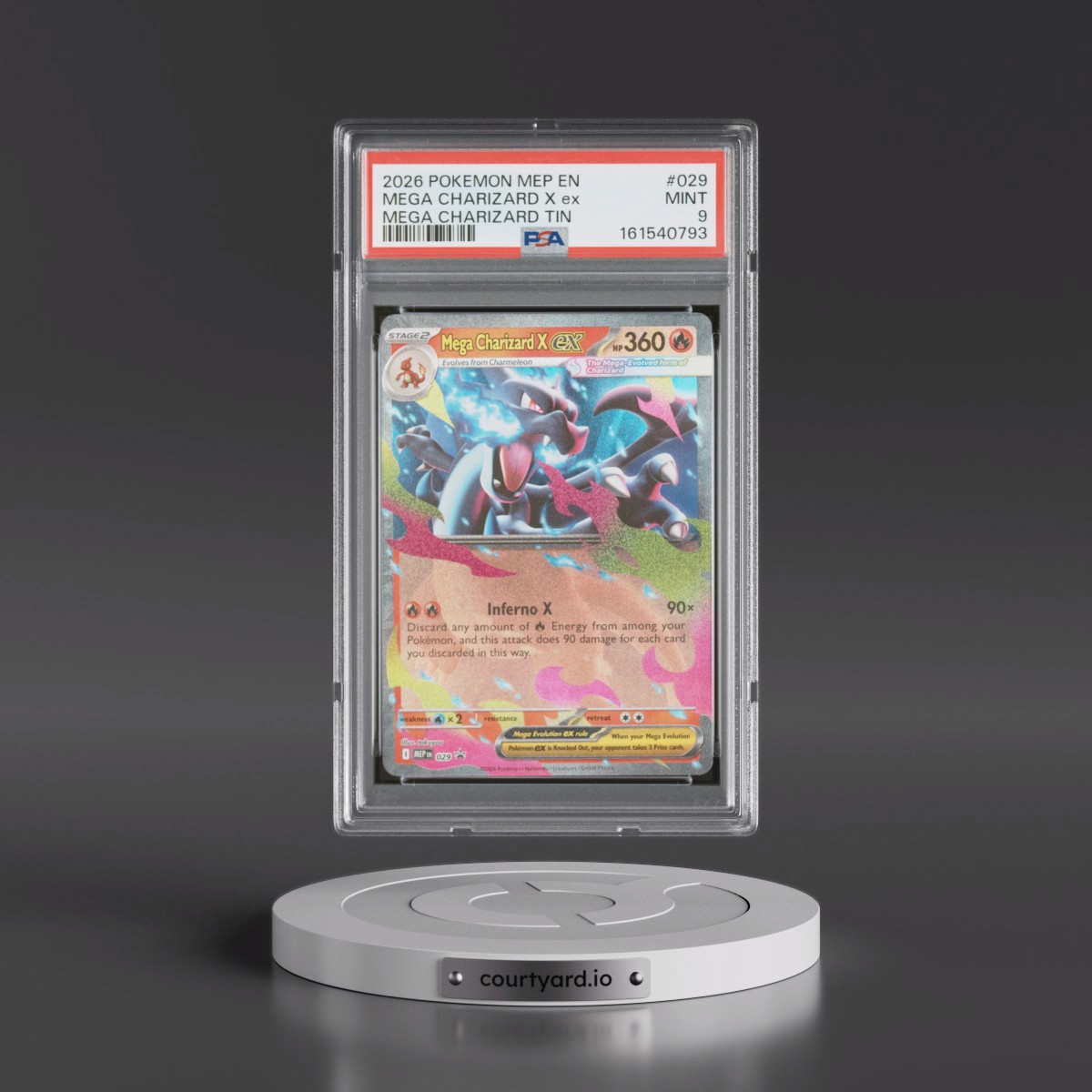 2026 Pokémon Mep EN-Me Black Star Promo #029 Mega Charizard X EX - Holo Mega Charizard Tin (PSA 9 MINT)