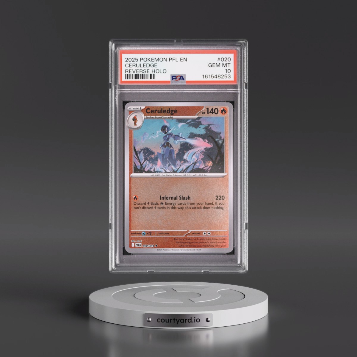 2025 Pokémon Pfl EN-Phantasmal Flames #020 Ceruledge - Reverse Holo (PSA 10 GEM MINT)