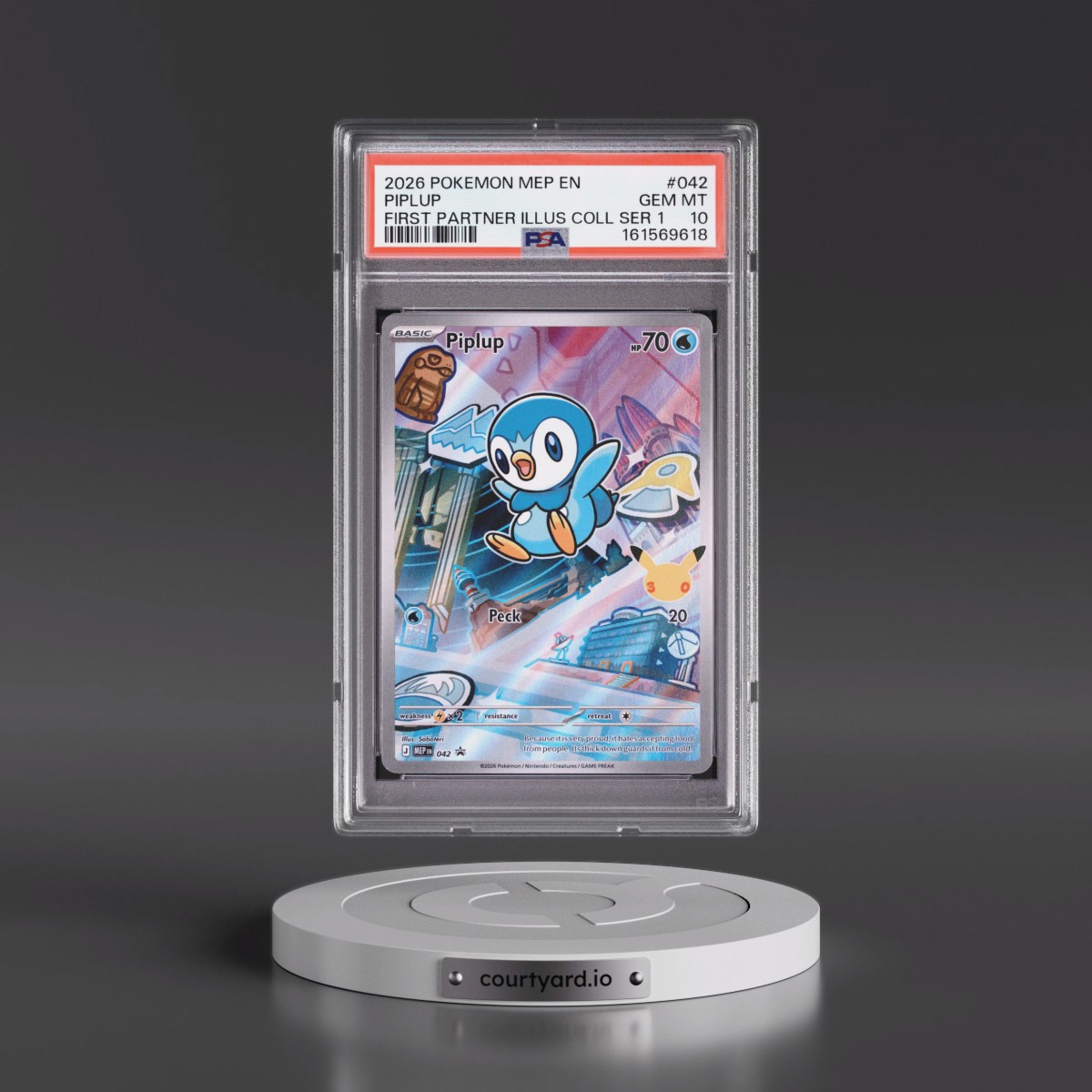 2026 Pokémon Mep EN-Me Black Star Promo #042 Piplup - First Partner Illustration Collection Series 1 (PSA 10 GEM MINT)