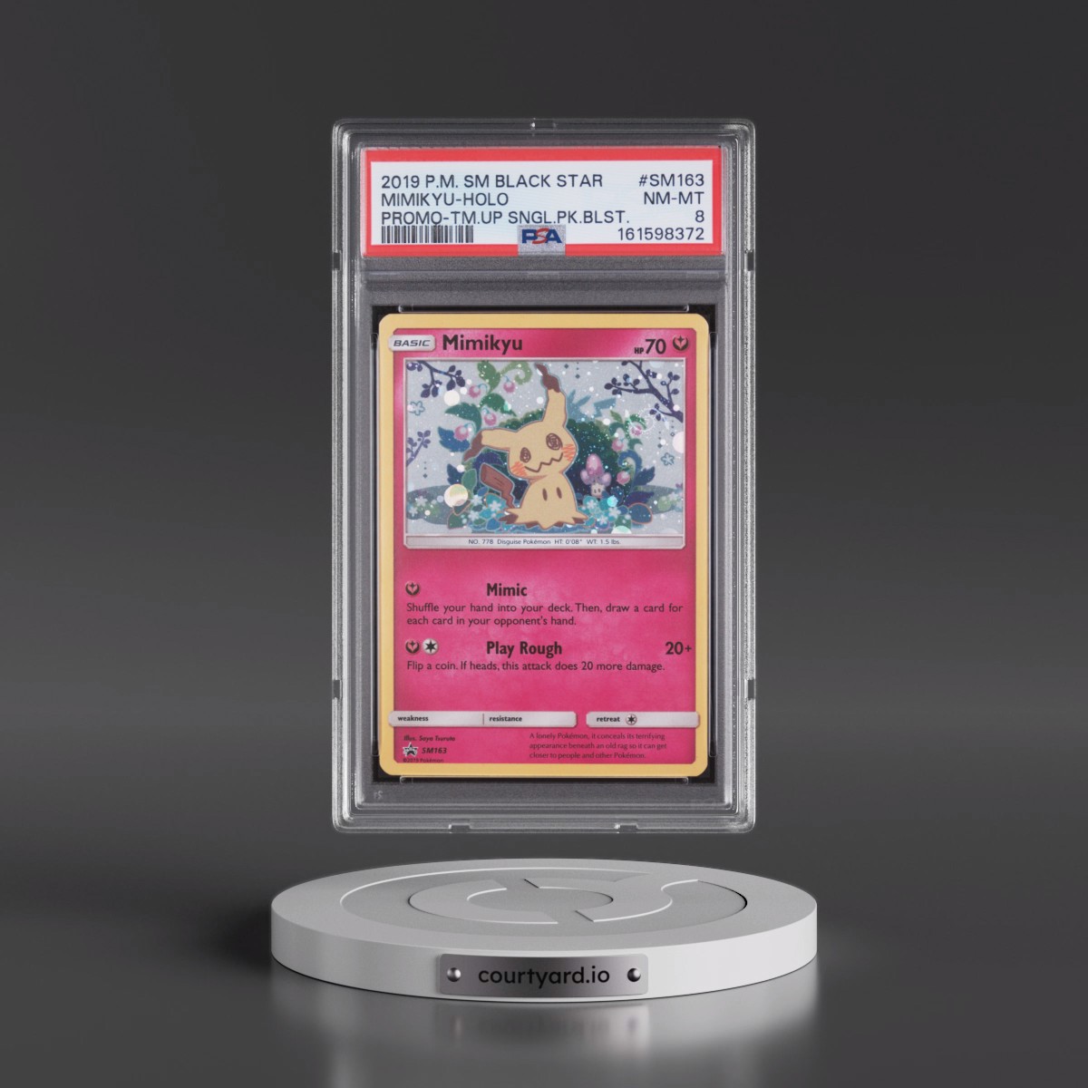 2019 Pokémon SM Black Star Promo Mimikyu - Holo Team Up Single Pack Blisters #SM163 PSA 8
