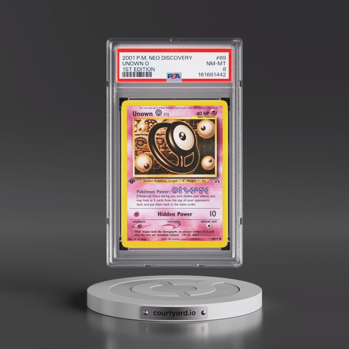 2001 Pokémon Neo Discovery #69 Unown O - 1st Edition (PSA 8 NM-MT)