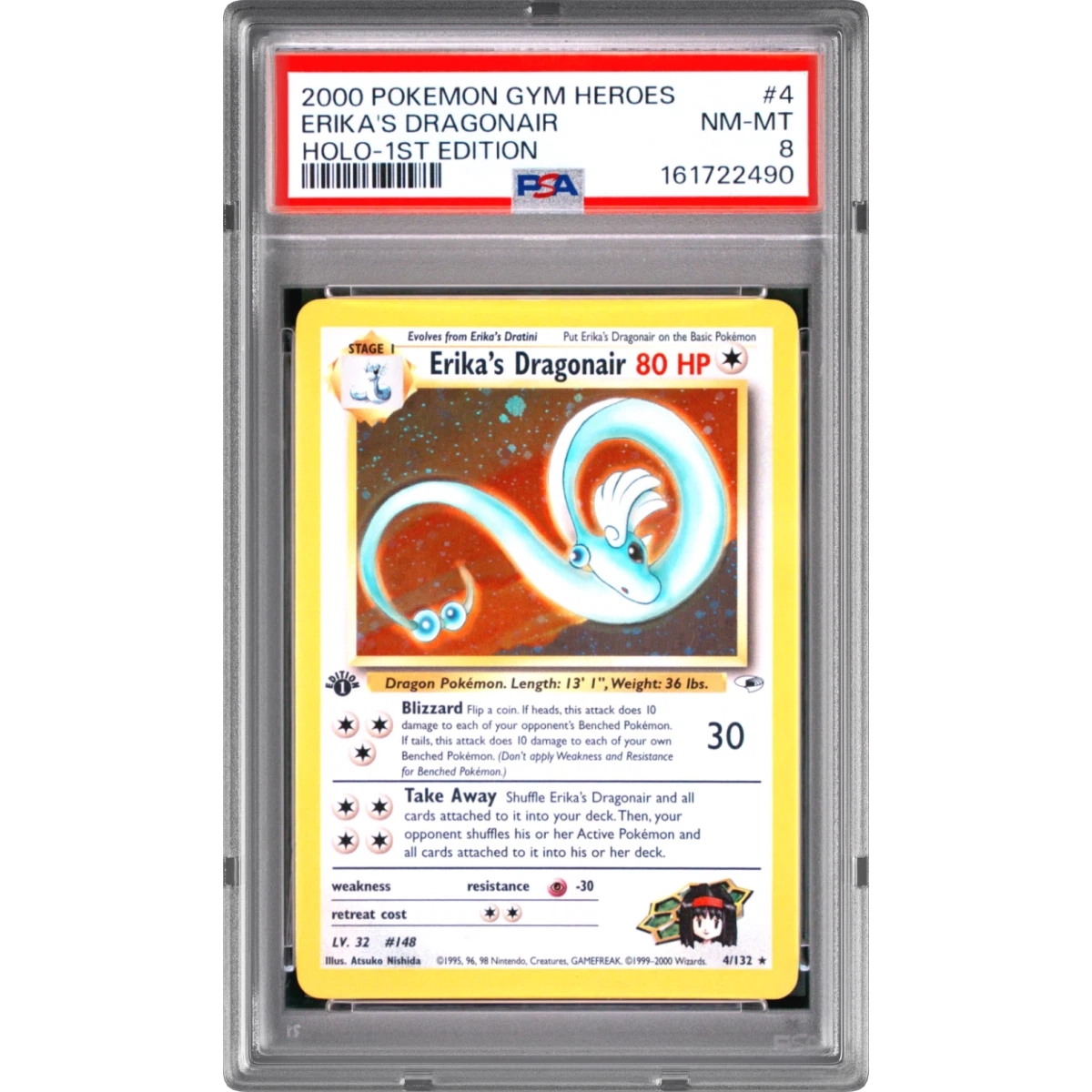 2000 Pokémon Gym Heroes #4 Erika's Dragonair - 1st Edition Holo (PSA 8 NM-MT)
