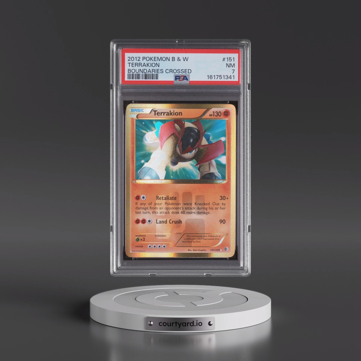 2012 Pokémon Black & White Boundaries Crossed #151 Terrakion (PSA 7 NM)