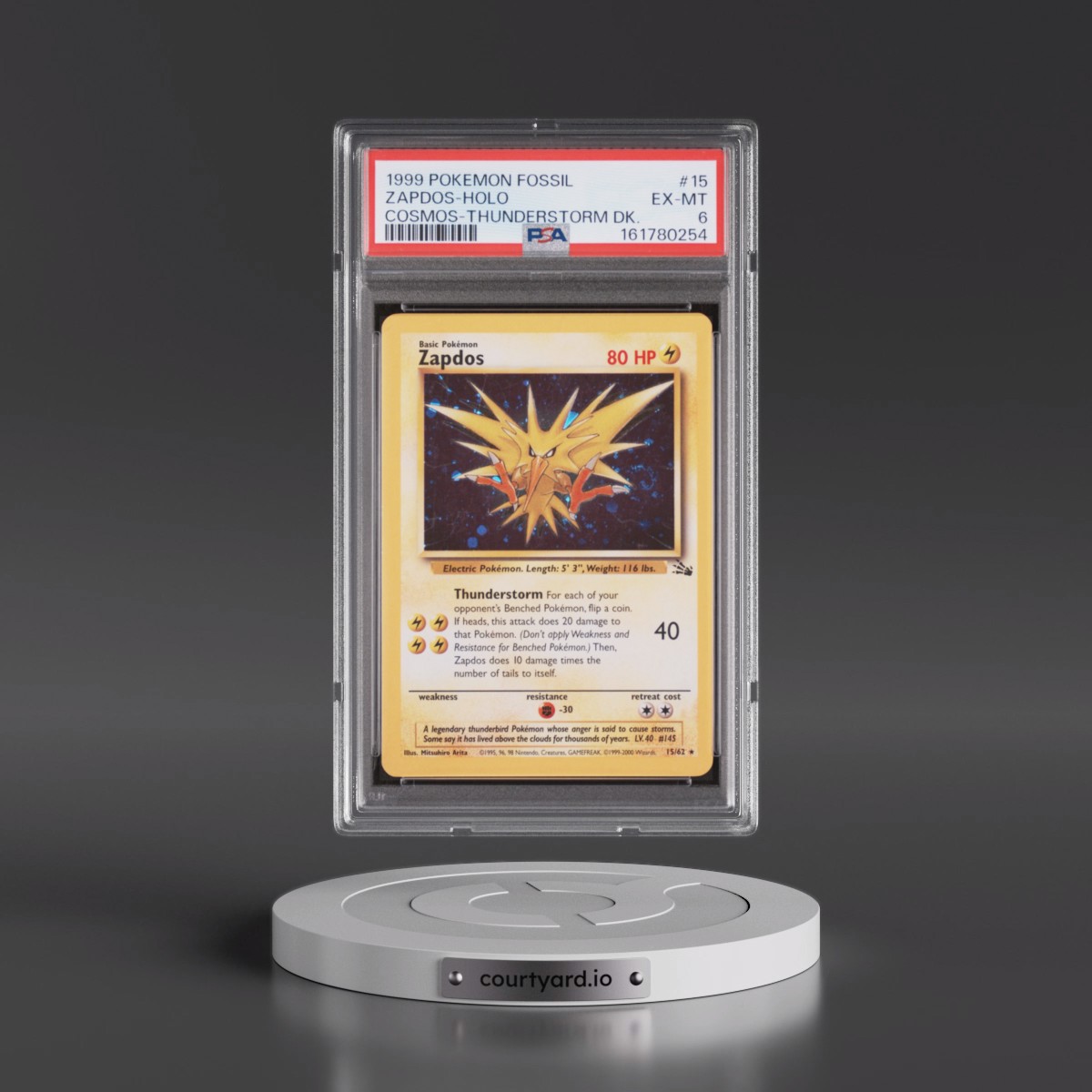 1999 Pokémon Fossil #15 Zapdos - Holo Cosmos-Thunderstorm Deck (PSA 6 EX-MT)