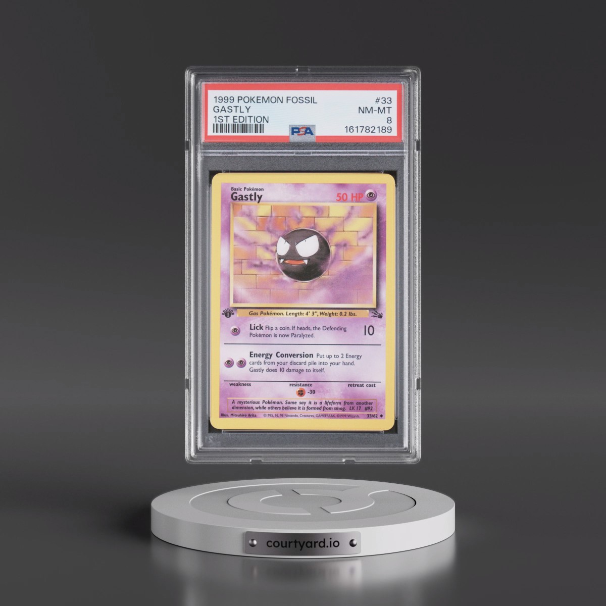 1999 Pokémon Fossil #33 Gastly - 1st Edition (PSA 8 NM-MT)