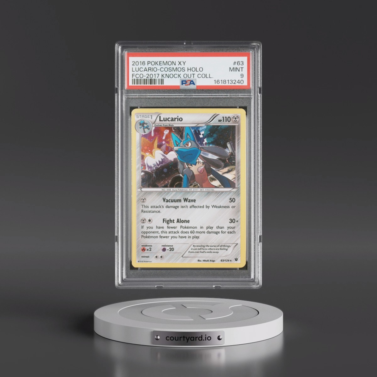 2016 Pokémon XY Fates Collide #63 Lucario - Holo Cosmos-2017 Knock Out Collection (PSA 9 MINT)