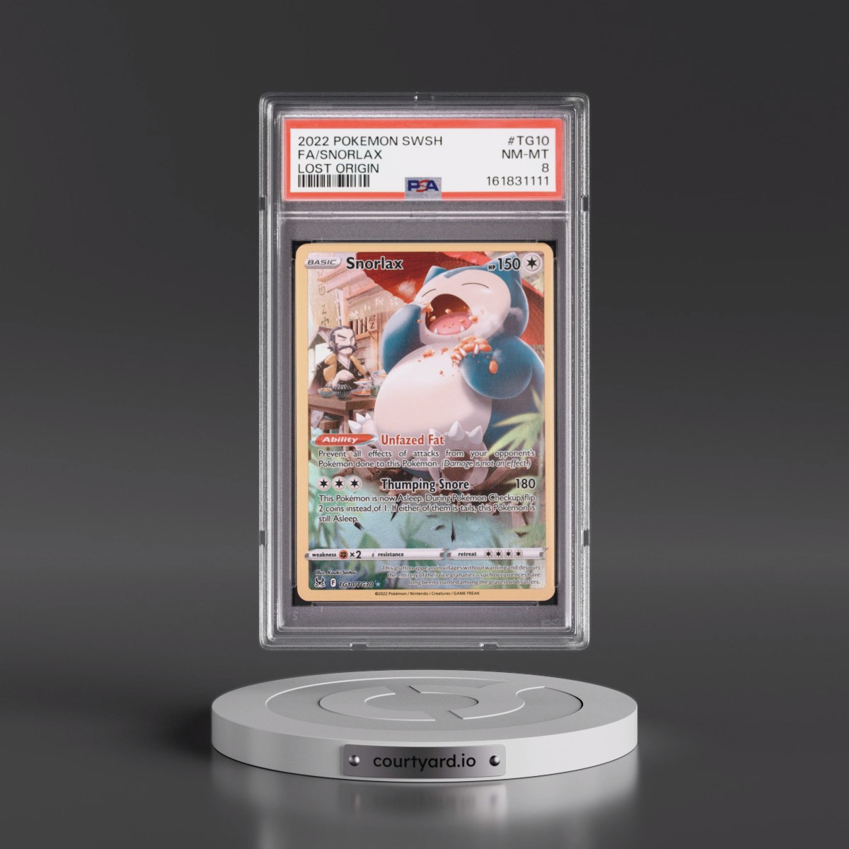 2022 Pokémon Sword & Shield Lost Origin #TG10 Snorlax - Full Art (PSA 8 NM-MT)