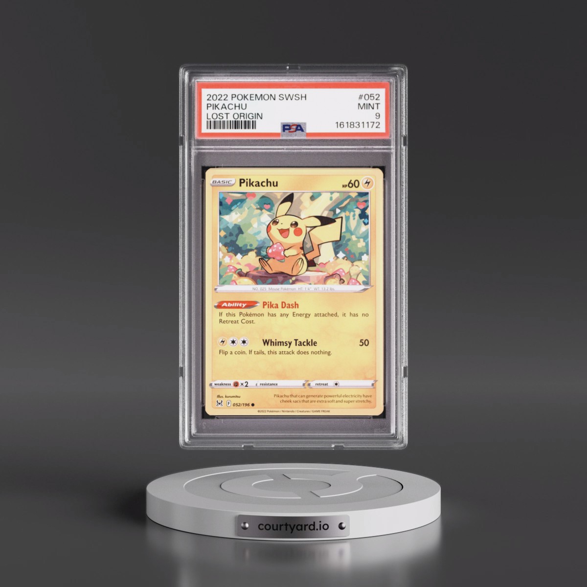 2022 Pokémon Sword & Shield Lost Origin #052 Pikachu (PSA 9 MINT)
