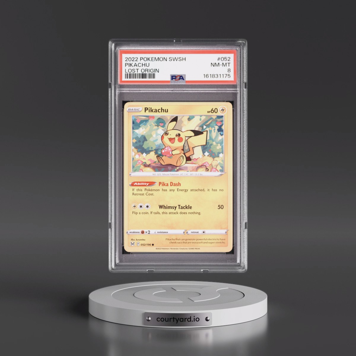 2022 Pokémon Sword & Shield Lost Origin #052 Pikachu (PSA 8 NM-MT)