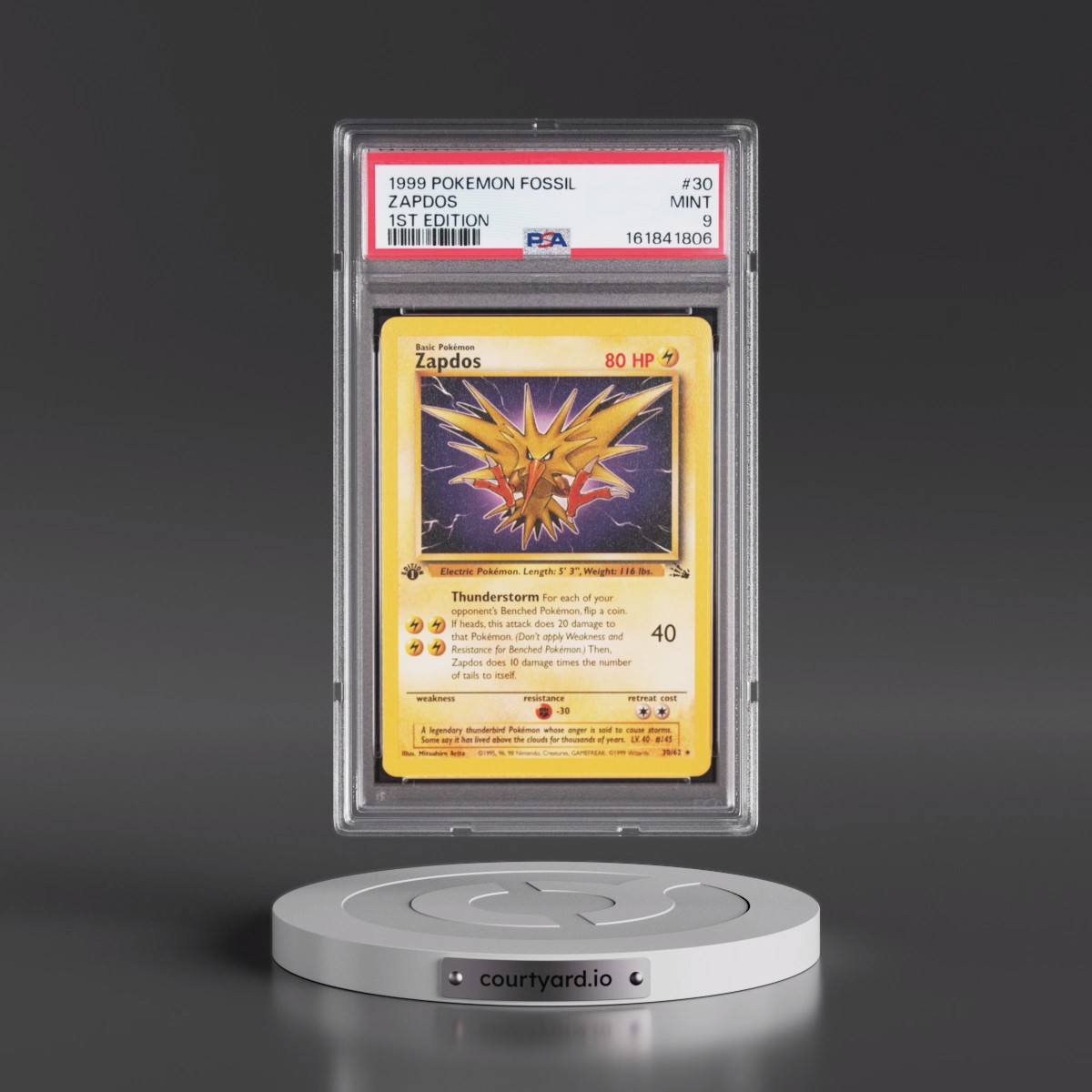 1999 Pokémon Fossil #30 Zapdos - 1st Edition (PSA 9 MINT)