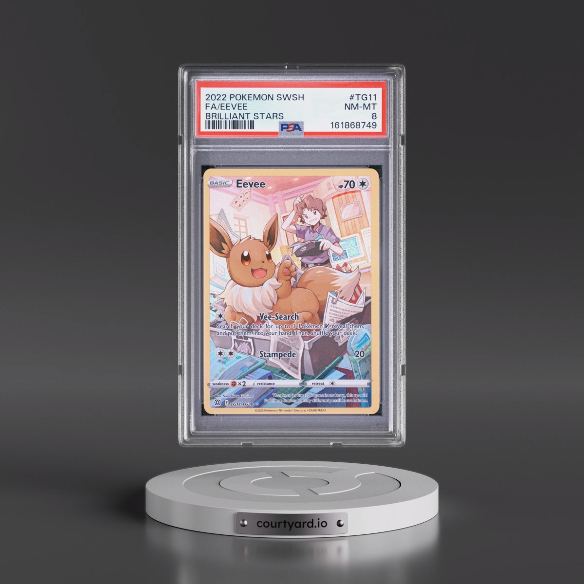 2022 Pokémon Sword & Shield Brilliant Stars #TG11 Eevee - Full Art (PSA 8 NM-MT)