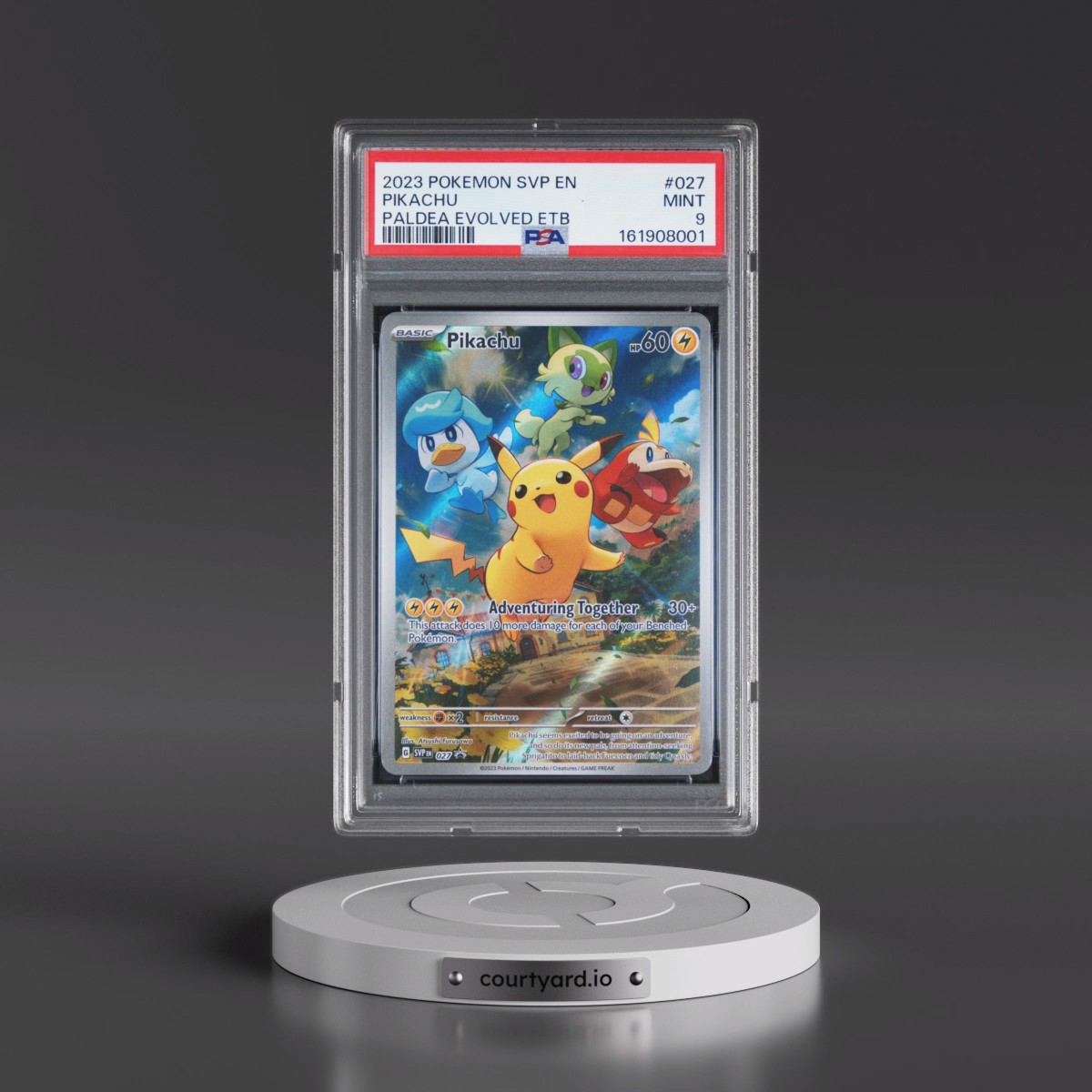 2023 Pokémon Svp EN-SV Black Star Promo #027 Pikachu - Paldea Evolved Elite Trainer Box (PSA 9 MINT)