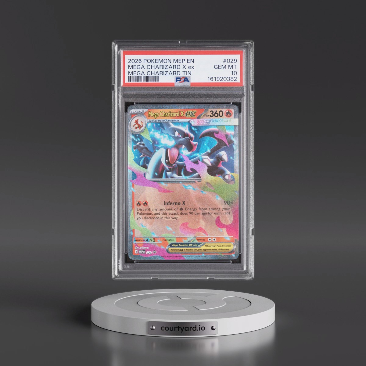 2026 Pokémon Mep EN-Me Black Star Promo #029 Mega Charizard X EX - Holo Mega Charizard Tin (PSA 10 GEM MINT)