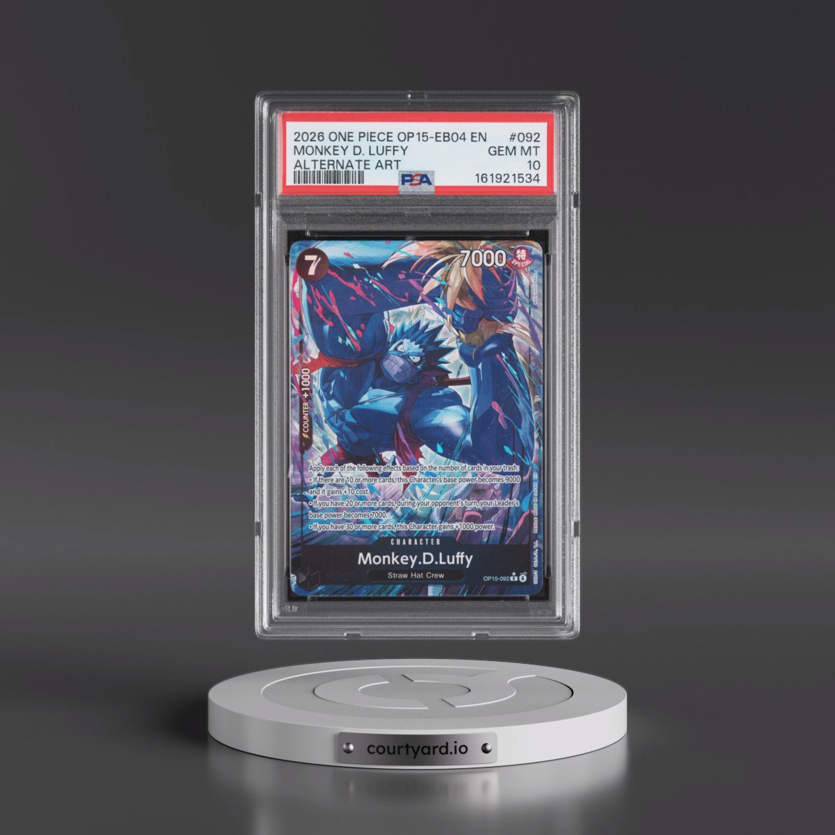 2026 One Piece OP15-EB04-Adventure on Kami's Island Monkey D. Luffy - Alternate Art #092 PSA 10