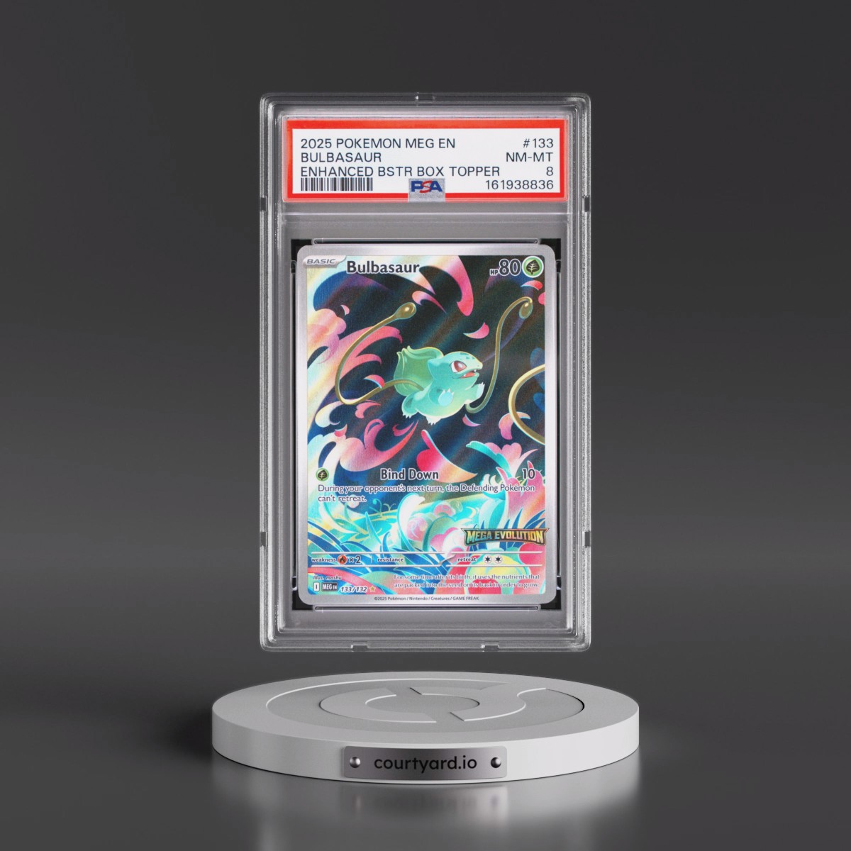 2025 Pokémon Meg EN-Mega Evolution #133 Bulbasaur - Enhanced Booster Box Topper (PSA 8 NM-MT)