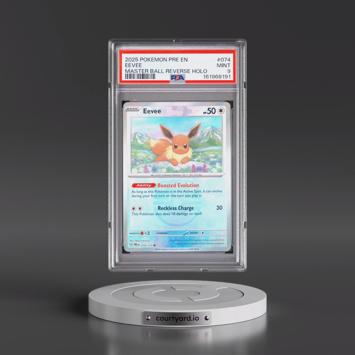 2025 Pokémon Pre EN-Prismatic Evolutions #074 Eevee - Reverse Holo Master Ball (PSA 9 MINT)