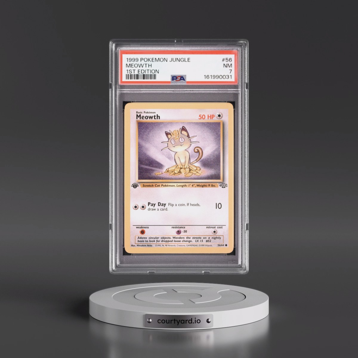 1999 Pokémon Jungle #56 Meowth - 1st Edition (PSA 7 NM)