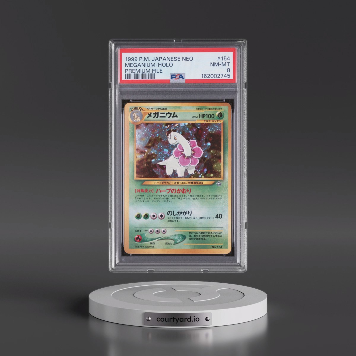1999 Pokémon Neo Promo #154 Meganium - Holo Premium File (PSA 8 NM-MT)