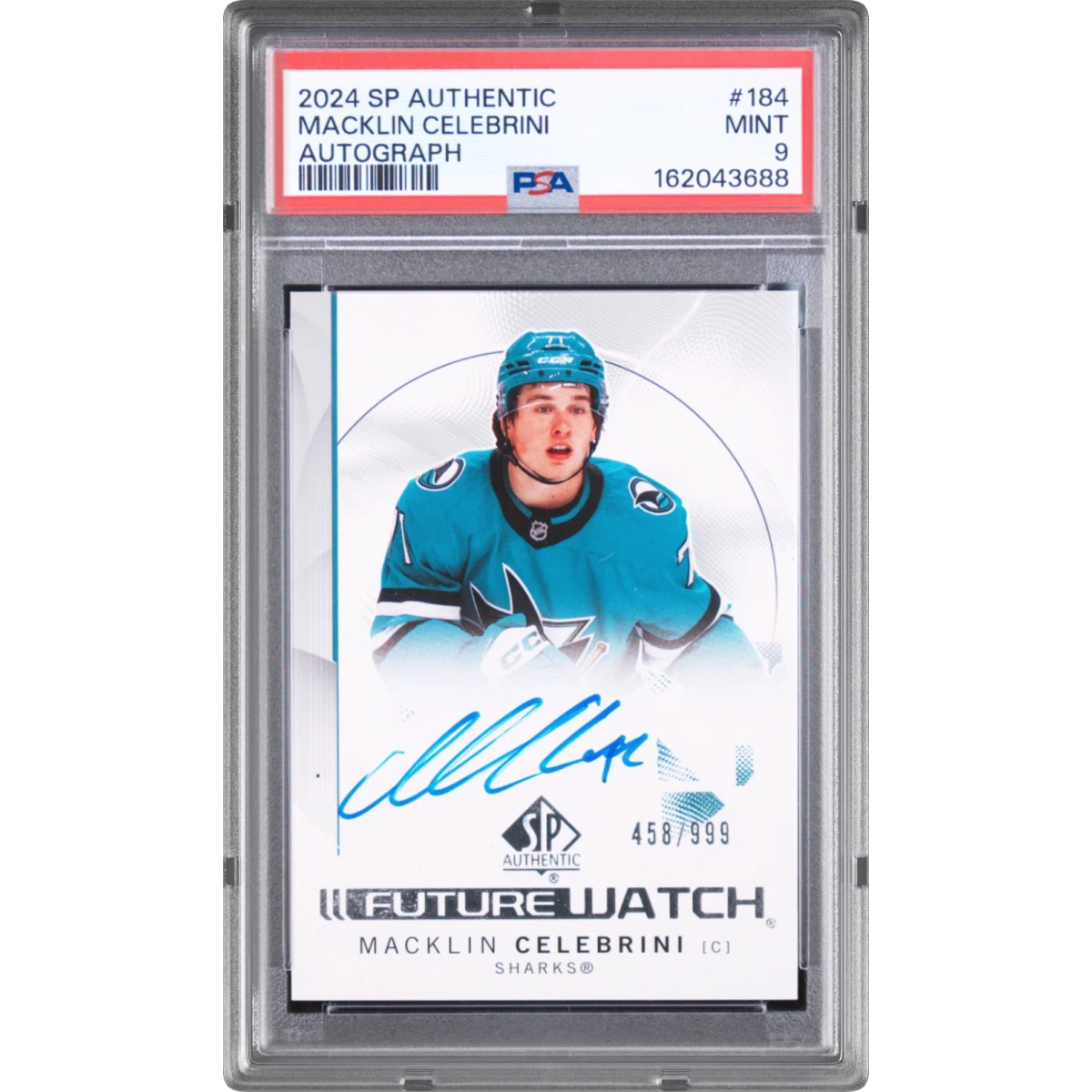 2024 Upper Deck SP Authentic #184 Macklin Celebrini - Autograph, PSA 9