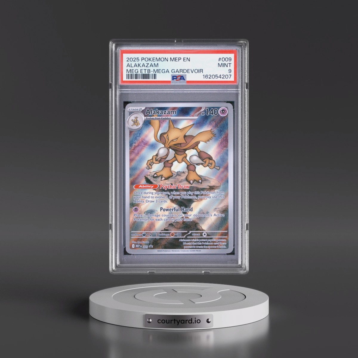 2025 Pokémon Mep EN-Me Black Star Promo #009 Alakazam - Mega Evolution Elite Trainer Box-Mega Gardevoir (PSA 9 MINT)