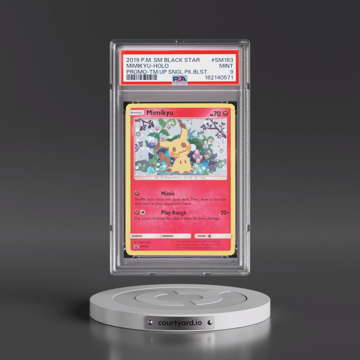 2019 Pokémon SM Black Star Promo Mimikyu - Holo Team Up Single Pack Blisters #SM163 PSA 9