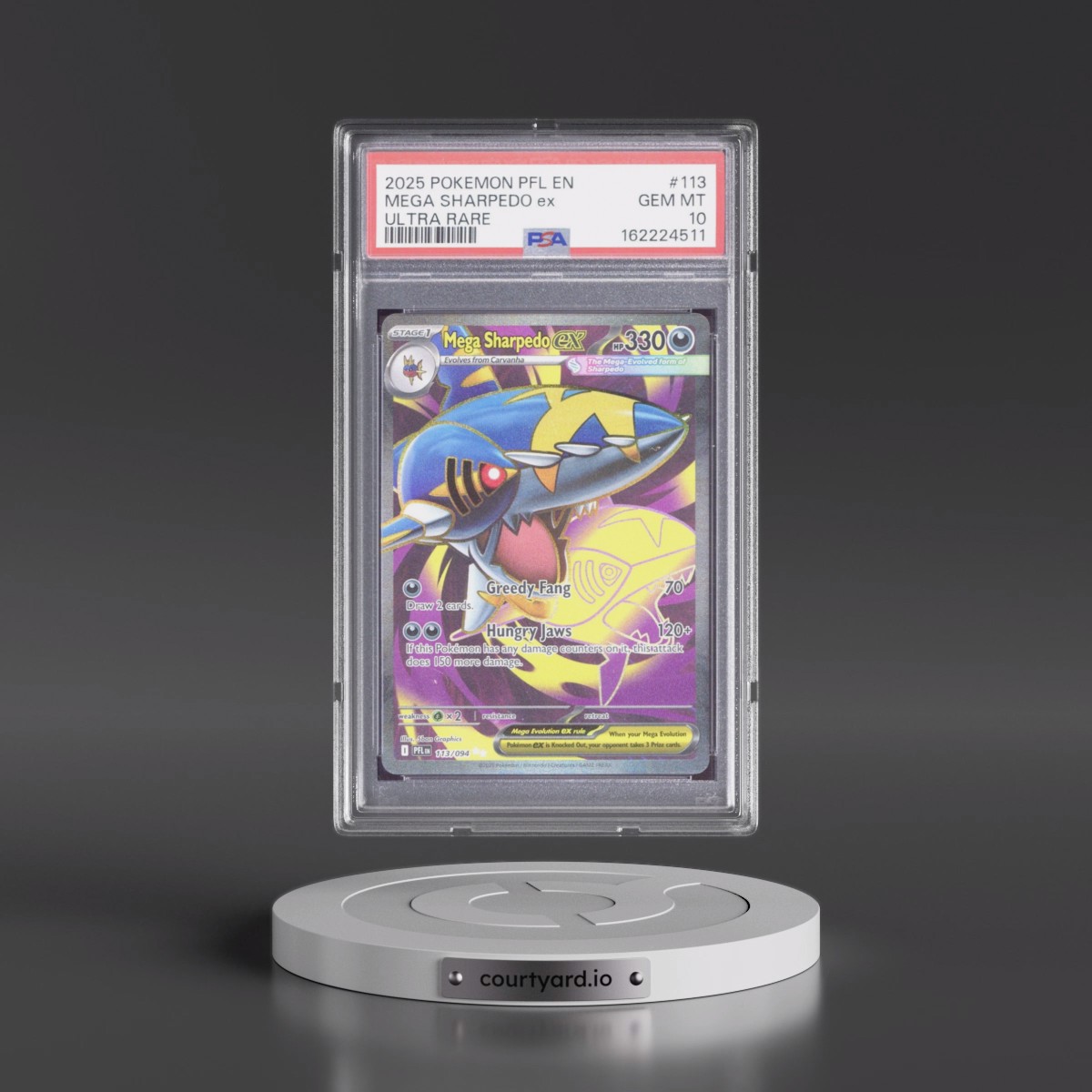 2025 Pokémon Pfl EN-Phantasmal Flames #113 Mega Sharpedo EX - Holo Ultra Rare (PSA 10 GEM MINT)