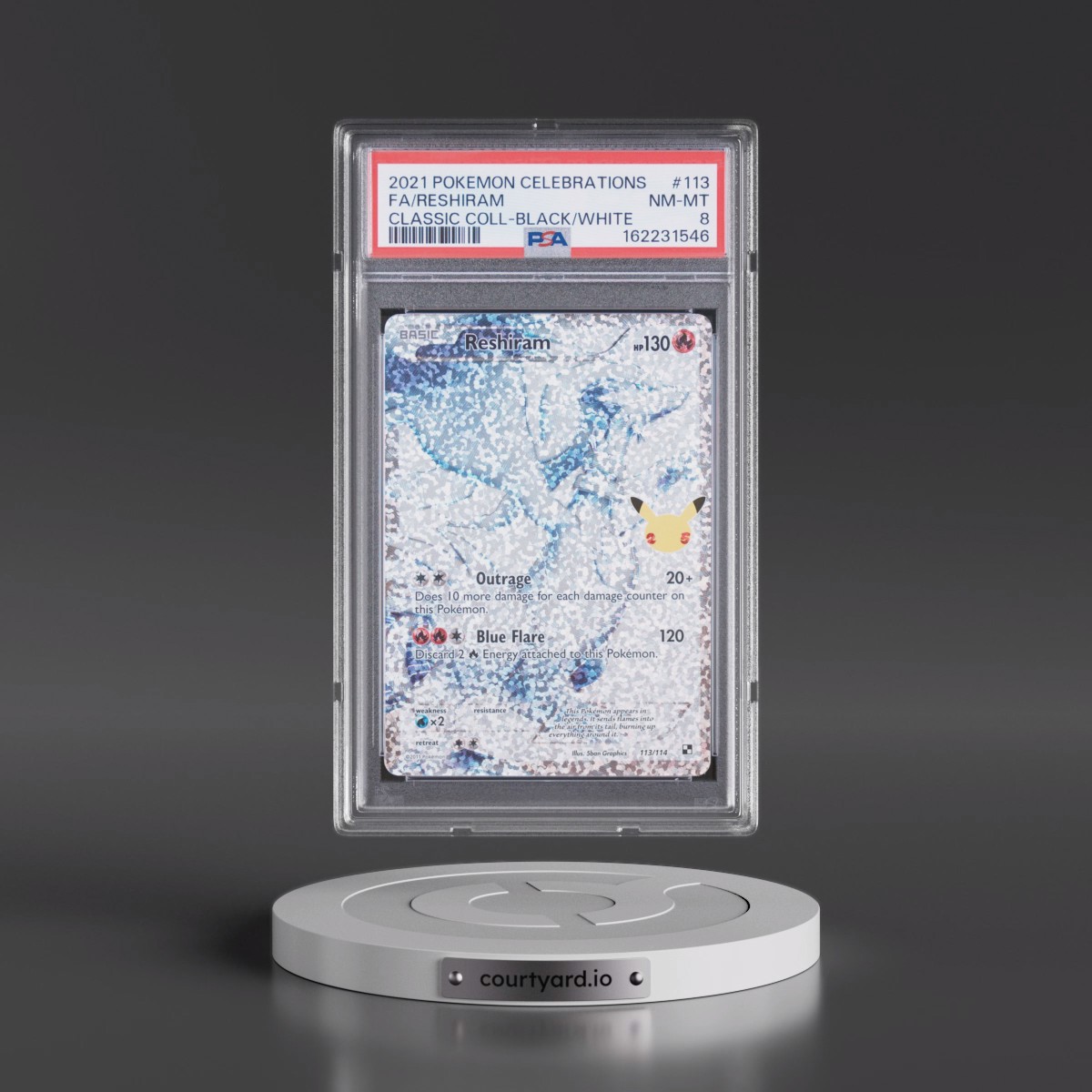 2021 Pokémon Celebrations Classic Collection #113 Reshiram - Full Art (PSA 8 NM-MT)