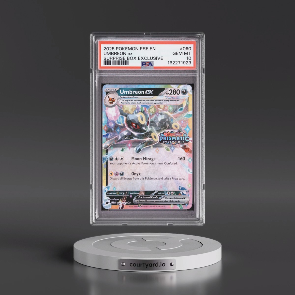 2025 Pokémon Pre EN-Prismatic Evolutions #060 Umbreon EX - Holo Surprise Box Exclusive (PSA 10 GEM MINT)