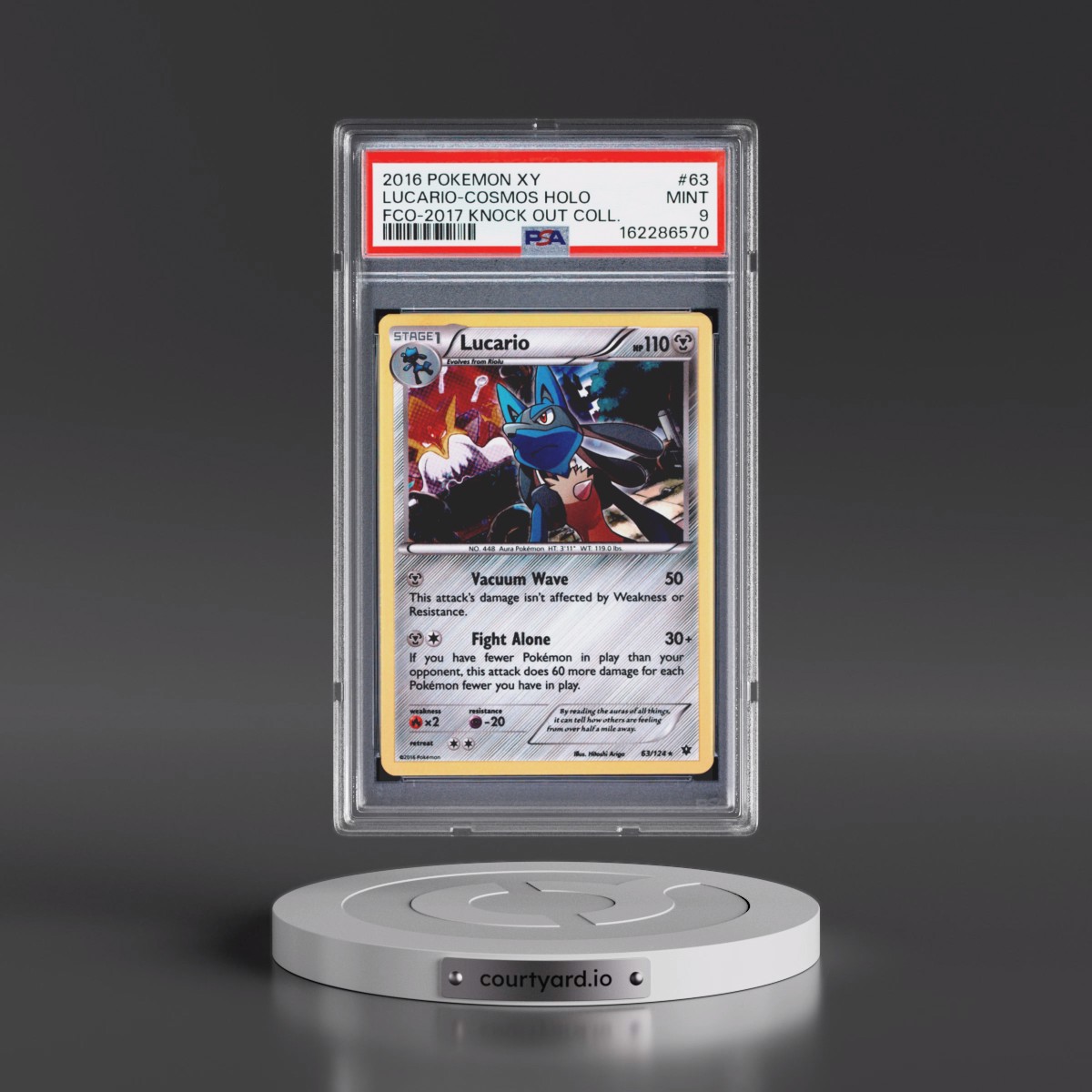 2016 Pokémon XY Fates Collide #63 Lucario - Holo Cosmos-2017 Knock Out Collection (PSA 9 MINT)