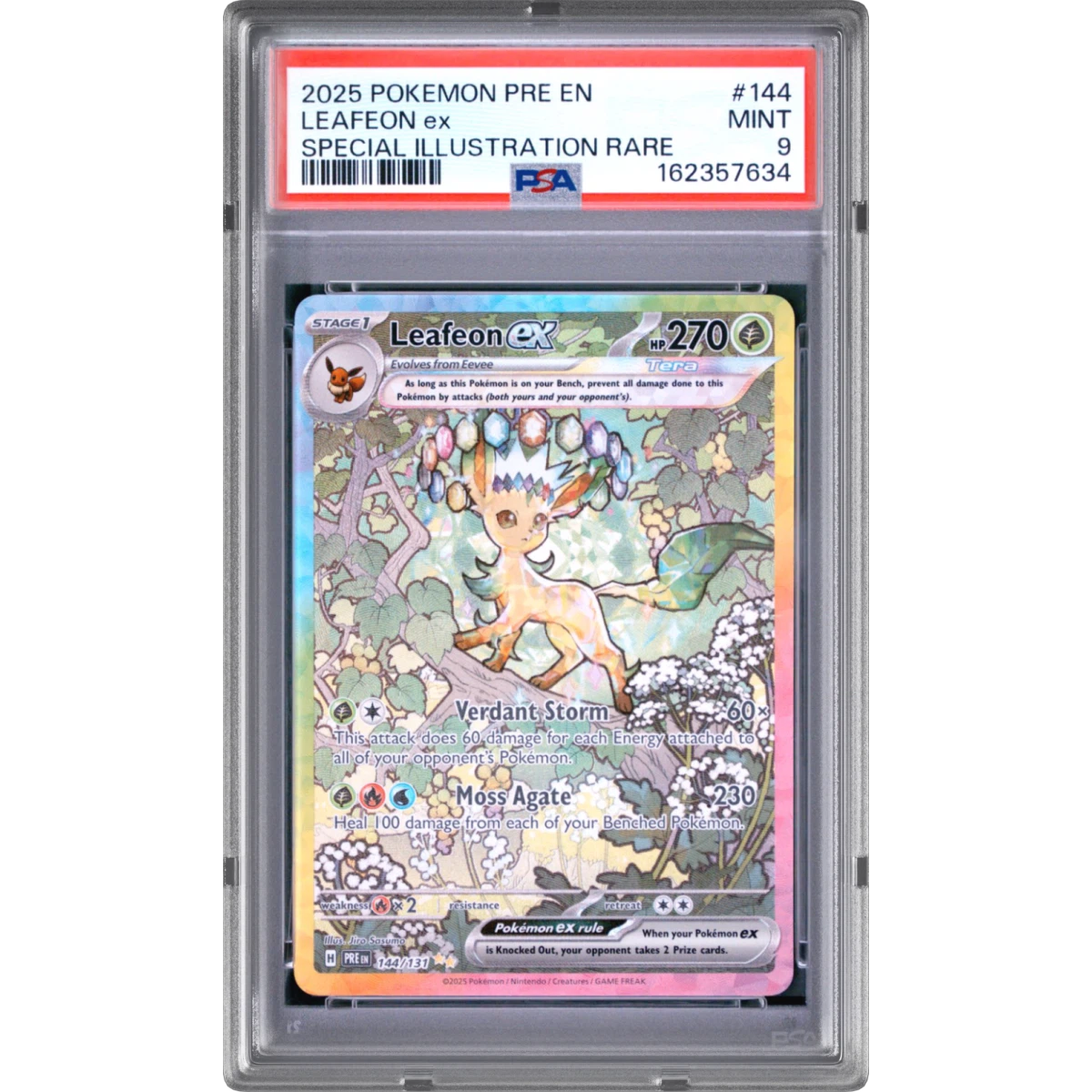 2025 Pokémon Pre EN-Prismatic Evolutions #144 Leafeon EX - Holo Special Illustration Rare (PSA 9 MINT)